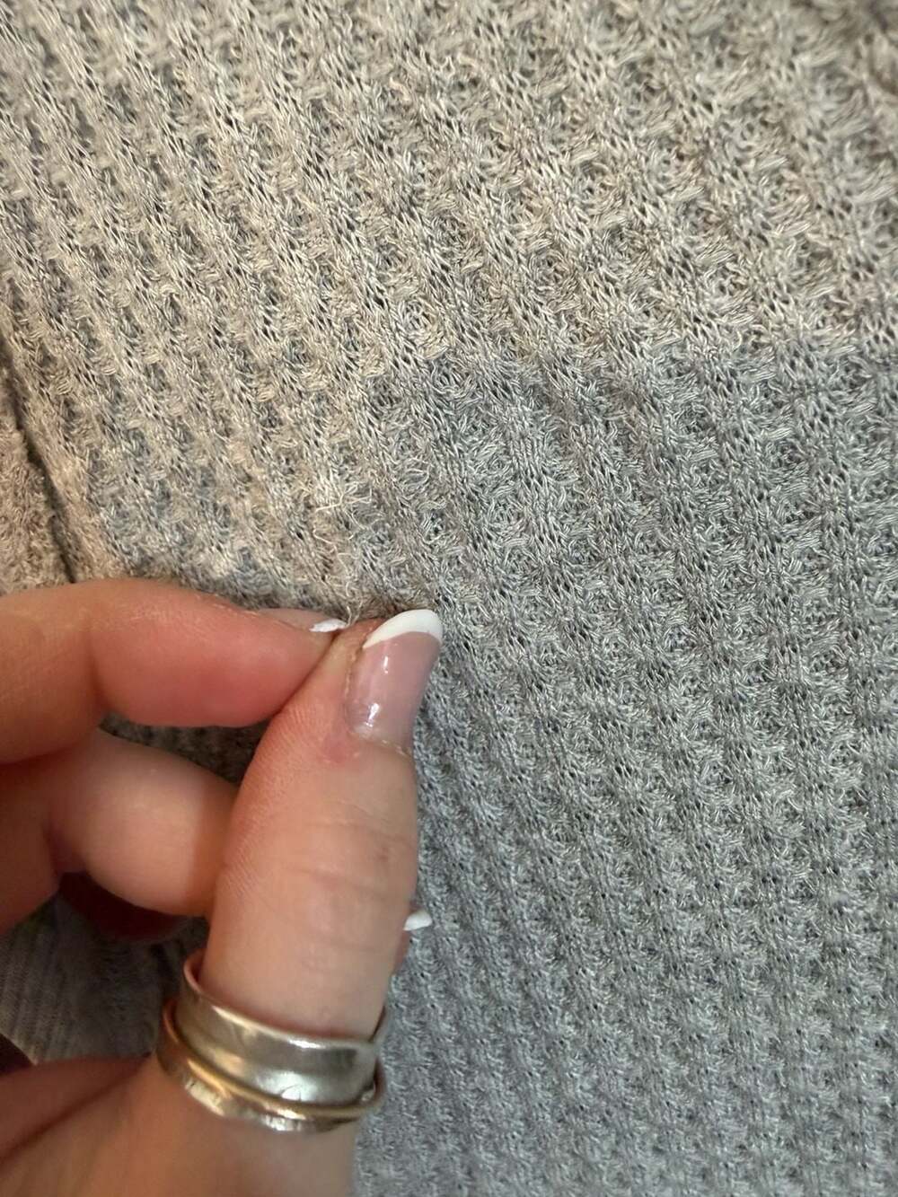 We The Free Catalina V-Neck Thermal Waffle Knit Heather Grey Top Long Sleeve M - Picture 5 of 6